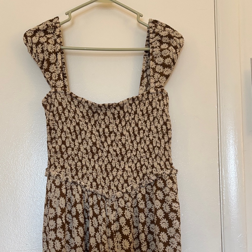 Urban Outfitters Brown and Cream Floral Smocked jumpsuit